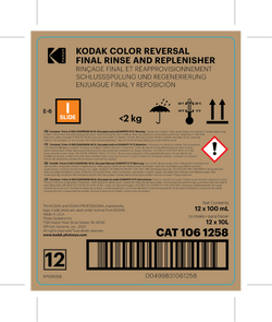 Color Reversal Final Rinse and Replenisher To Make 12 x 10L (120 Liters)